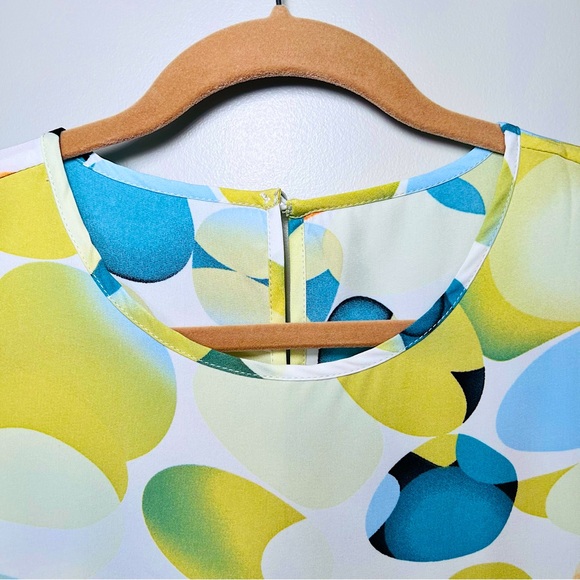 NWOT SHEIN Allover Geometric Print White/Green Sleeveless Smock Dress, L& XL - Picture 6 of 16